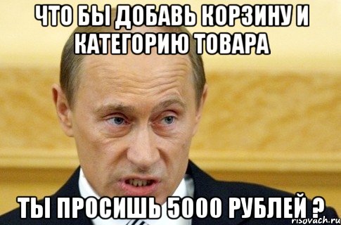 что бы добавь корзину и категорию товара ты просишь 5000 рублей ?, Мем путин