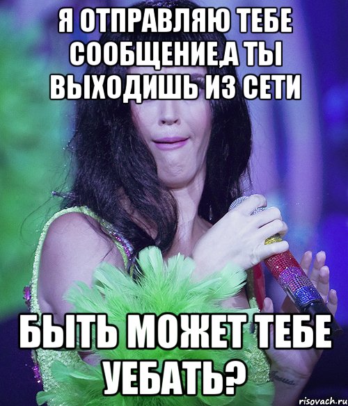 я отправляю тебе сообщение,а ты выходишь из сети быть может тебе уебать?