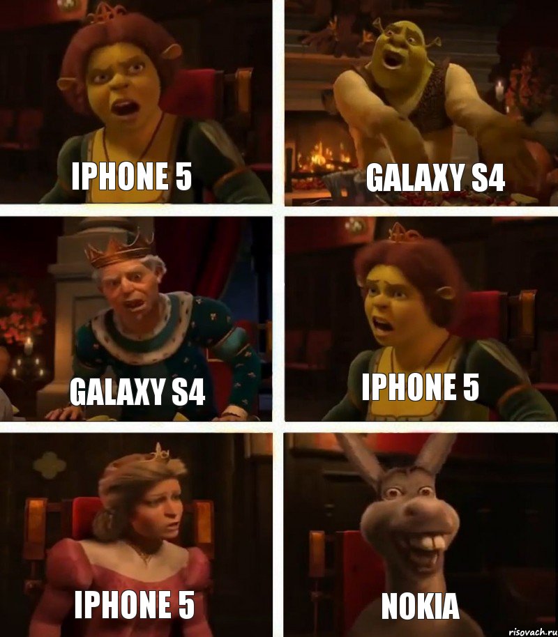 Iphone 5 Galaxy s4 Iphone 5 Galaxy s4 Iphone 5 Nokia, Комикс  Шрек Фиона Гарольд Осел