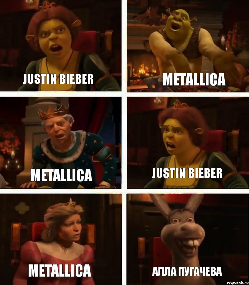 Justin Bieber Metallica Metallica Metallica Justin Bieber Алла Пугачева, Комикс  Шрек Фиона Гарольд Осел