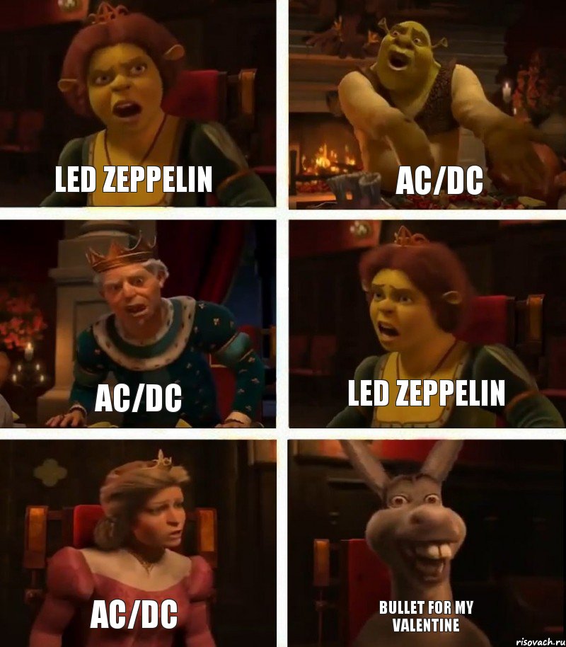 Led Zeppelin AC/DC AC/DC AC/DC Led Zeppelin Bullet for my Valentine, Комикс  Шрек Фиона Гарольд Осел