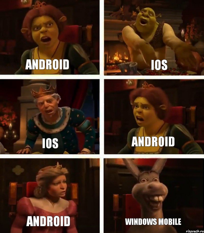 Android iOS Android iOS Android Windows Mobile, Комикс  Шрек Фиона Гарольд Осел