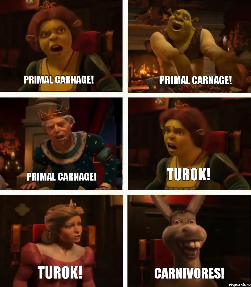 Primal Carnage! Primal Carnage! Turok! Primal Carnage! Turok! Carnivores!, Комикс  Шрек Фиона Гарольд Осел