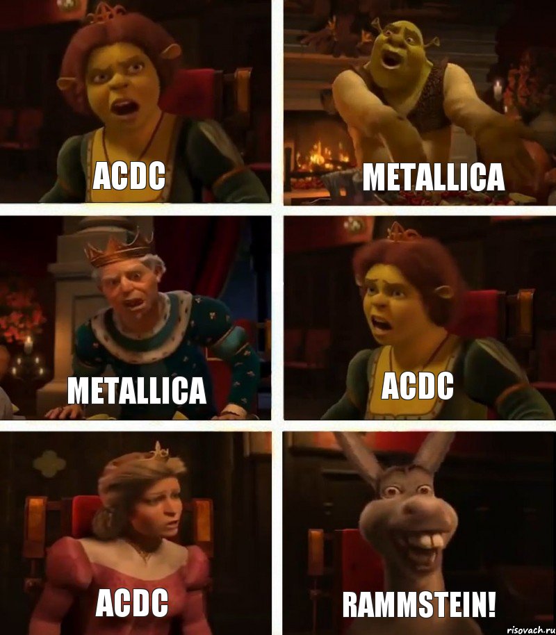 ACDC Metallica ACDC Metallica ACDC Rammstein!, Комикс  Шрек Фиона Гарольд Осел