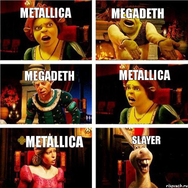 Metallica Megadeth Megadeth Metallica Metallica Slayer, Комикс  Шрек Фиона Гарольд Осел