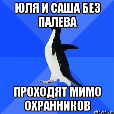 юля и саша без палева проходят мимо охранников, Мем  Социально-неуклюжий пингвин