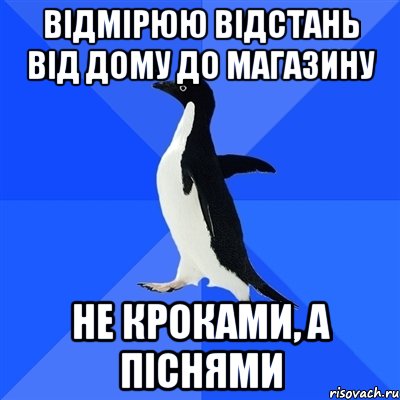 відмірюю відстань від дому до магазину не кроками, а піснями, Мем  Социально-неуклюжий пингвин