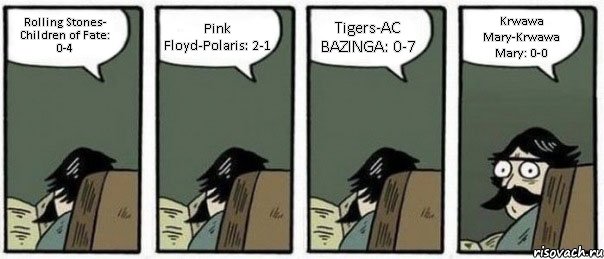 Rolling Stones- Children of Fate: 0-4 Pink Floyd-Polaris: 2-1 Tigers-AC BAZINGA: 0-7 Krwawa Mary-Krwawa Mary: 0-0, Комикс Staredad