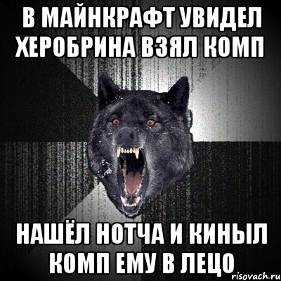 в майнкрафт увидел херобрина взял комп нашёл нотча и киныл комп ему в лецо, Мем Сумасшедший волк