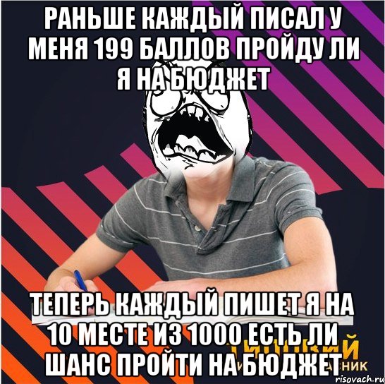 раньше каждый писал у меня 199 баллов пройду ли я на бюджет теперь каждый пишет я на 10 месте из 1000 есть ли шанс пройти на бюджет, Мем Типовий одинадцятикласник