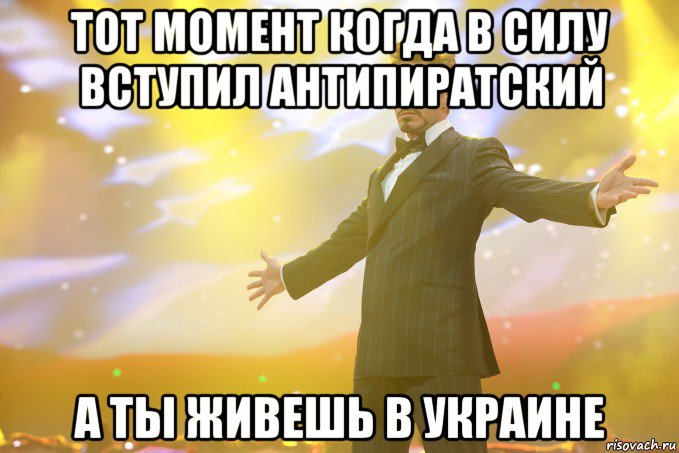 тот момент когда в силу вступил антипиратский а ты живешь в украине, Мем Тони Старк (Роберт Дауни младший)