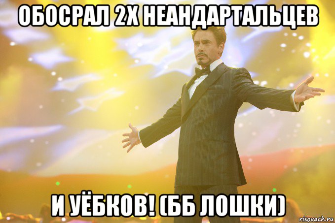 обосрал 2х неандартальцев и уёбков! (бб лошки), Мем Тони Старк (Роберт Дауни младший)