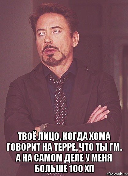  твоё лицо, когда хома говорит на терре, что ты гм. а на самом деле у меня больше 100 хп, Мем твое выражение лица