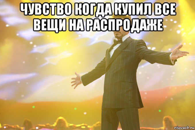 чувство когда купил все вещи на распродаже , Мем Тони Старк (Роберт Дауни младший)