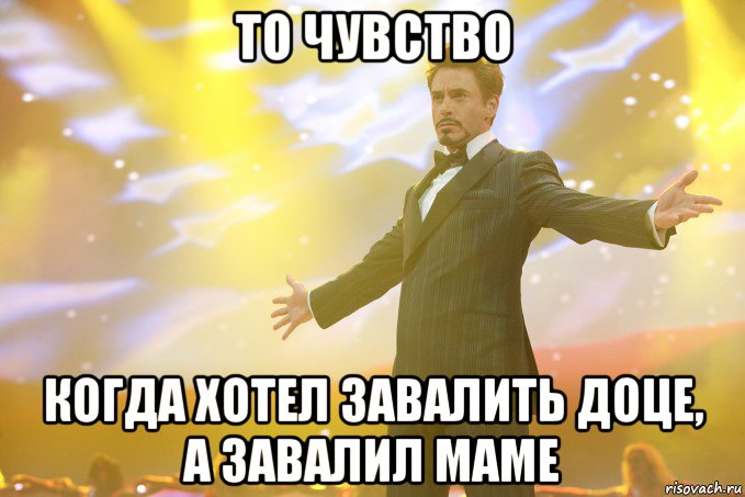 то чувство когда хотел завалить доце, а завалил маме, Мем Тони Старк (Роберт Дауни младший)