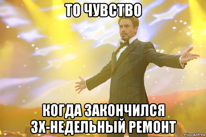 то чувство когда закончился 3х-недельный ремонт, Мем Тони Старк (Роберт Дауни младший)