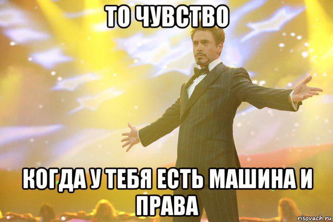 то чувство когда у тебя есть машина и права, Мем Тони Старк (Роберт Дауни младший)