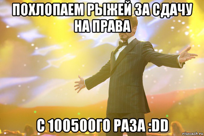 похлопаем рыжей за сдачу на права с 100500го раза :dd, Мем Тони Старк (Роберт Дауни младший)