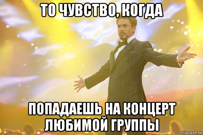 то чувство, когда попадаешь на концерт любимой группы, Мем Тони Старк (Роберт Дауни младший)