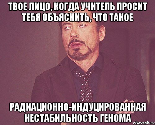 твое лицо, когда учитель просит тебя объяснить, что такое радиационно-индуцированная нестабильность генома, Мем твое выражение лица