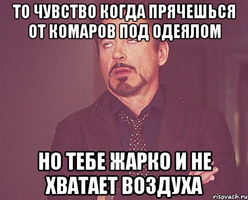 то чувство когда прячешься от комаров под одеялом но тебе жарко и не хватает воздуха, Мем твое выражение лица