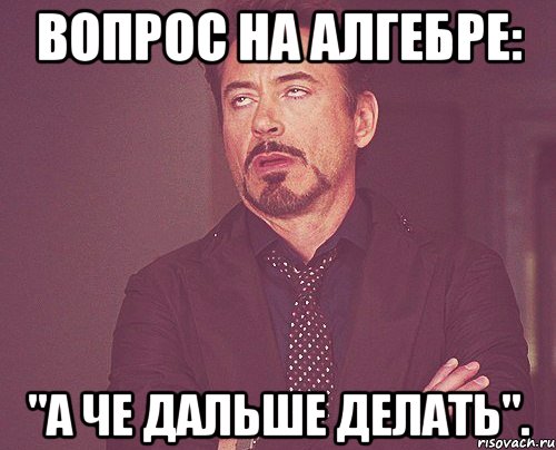 вопрос на алгебре: "а че дальше делать"., Мем твое выражение лица