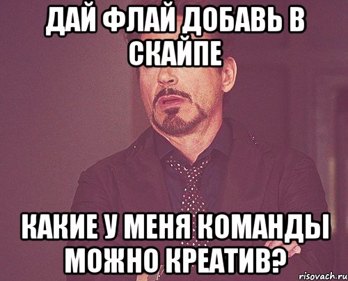 дай флай добавь в скайпе какие у меня команды можно креатив?, Мем твое выражение лица