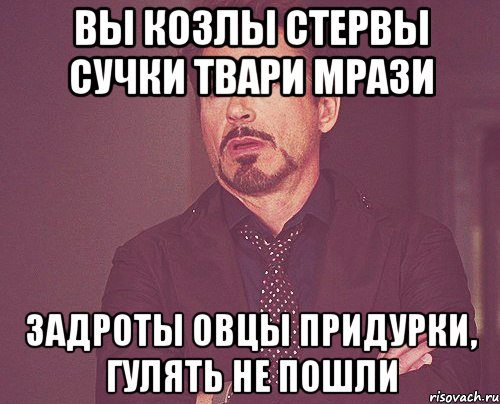 вы козлы стервы сучки твари мрази задроты овцы придурки, гулять не пошли, Мем твое выражение лица