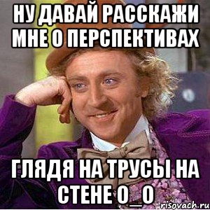 ну давай расскажи мне о перспективах глядя на трусы на стене о_о, Мем Ну давай расскажи (Вилли Вонка)