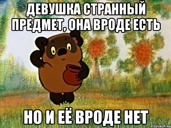 девушка странный предмет, она вроде есть но и её вроде нет, Мем Винни пух чешет затылок