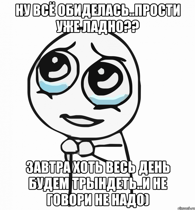 ну всё обиделась..прости уже ладно?? завтра хоть весь день будем трындеть..и не говори не надо), Мем  ну пожалуйста (please)