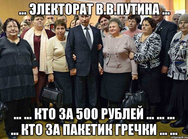 ... электорат в.в.путина ... ... ... кто за 500 рублей ... ... ... ... кто за пакетик гречки ... ..., Мем ядерный эректорат