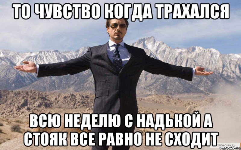 то чувство когда трахался всю неделю с надькой а стояк все равно не сходит, Мем железный человек