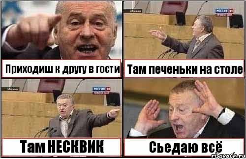 Приходиш к другу в гости Там печеньки на столе Там НЕСКВИК Сьедаю всё, Комикс жиреновский