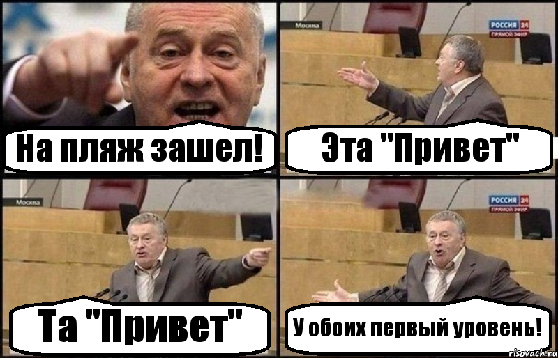 На пляж зашел! Эта "Привет" Та "Привет" У обоих первый уровень!, Комикс Жириновский