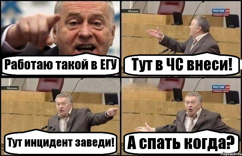 Работаю такой в ЕГУ Тут в ЧС внеси! Тут инцидент заведи! А спать когда?, Комикс Жириновский