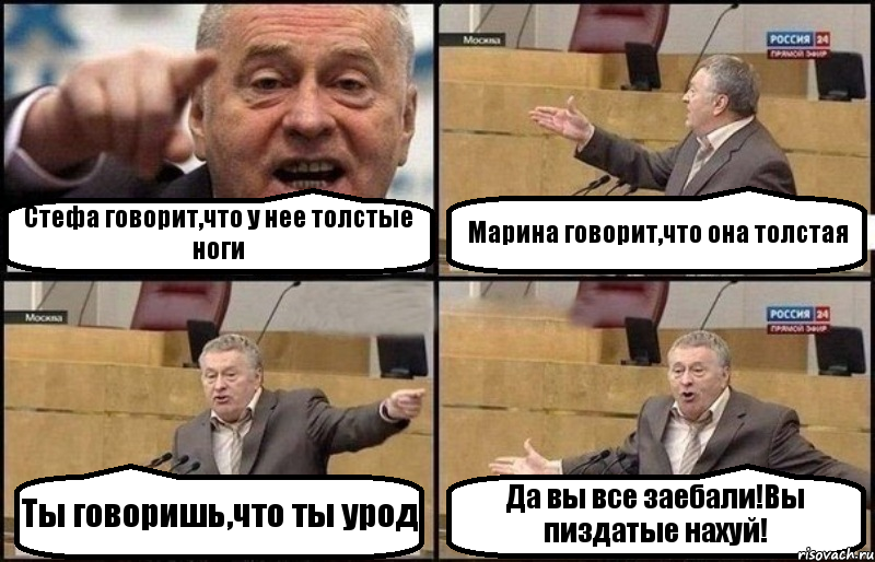 Стефа говорит,что у нее толстые ноги Марина говорит,что она толстая Ты говоришь,что ты урод Да вы все заебали!Вы пиздатые нахуй!, Комикс Жириновский