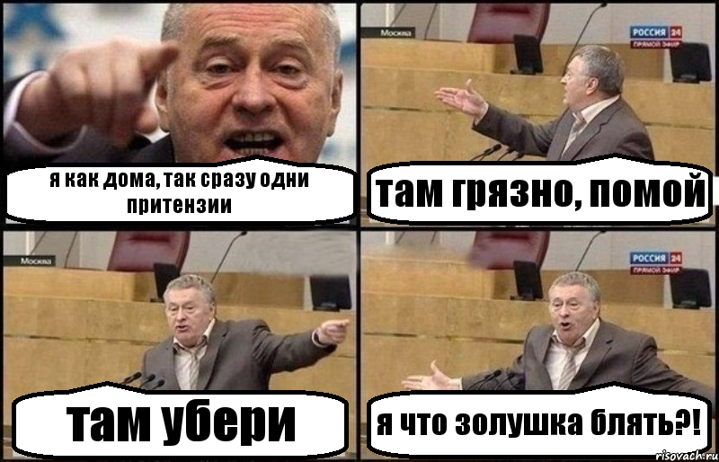 я как дома, так сразу одни притензии там грязно, помой там убери я что золушка блять?!, Комикс Жириновский