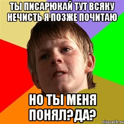 ты писарюкай тут всяку нечисть я позже почитаю но ты меня понял?да?, Мем Злой школьник