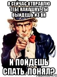 я сейчас отправлю тебе какашку, ты выйдешь из вк и пойдешь спать. понял?, Мем а ты