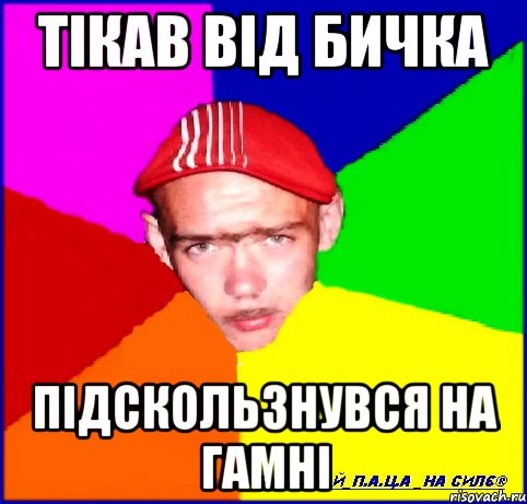 тікав від бичка підскользнувся на гамні