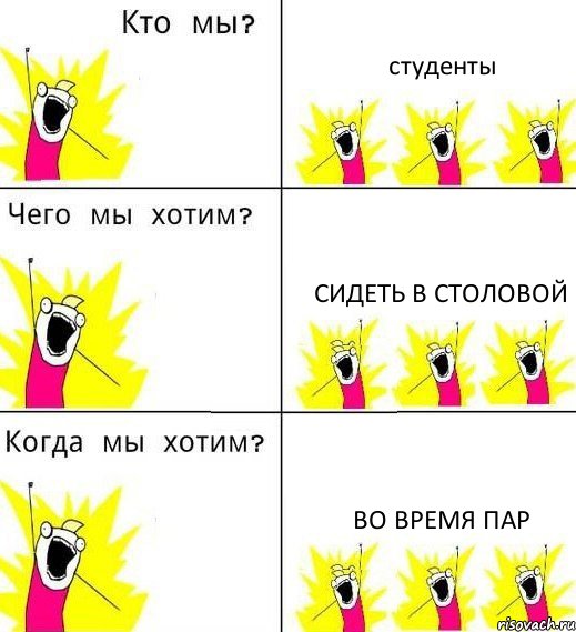 студенты сидеть в столовой во время пар, Комикс Что мы хотим