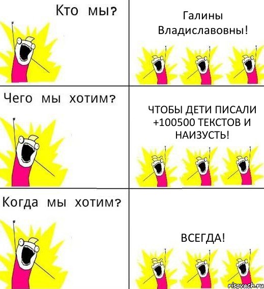 Галины Владиславовны! Чтобы дети писали +100500 текстов и наизусть! Всегда!, Комикс Что мы хотим