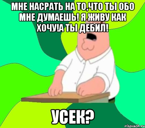 мне насрать на то,что ты обо мне думаешь! я живу как хочу!а ты дебил! усек?