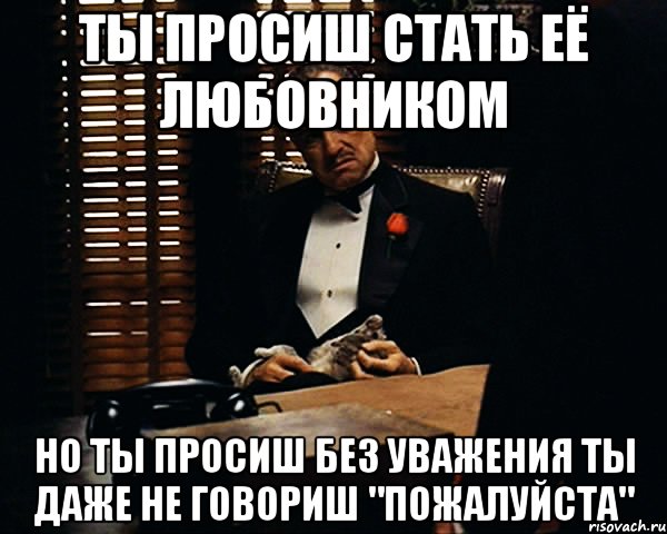 ты просиш стать её любовником но ты просиш без уважения ты даже не говориш "пожалуйста", Мем Дон Вито Корлеоне