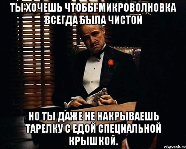 ты хочешь чтобы микроволновка всегда была чистой но ты даже не накрываешь тарелку с едой специальной крышкой., Мем Дон Вито Корлеоне