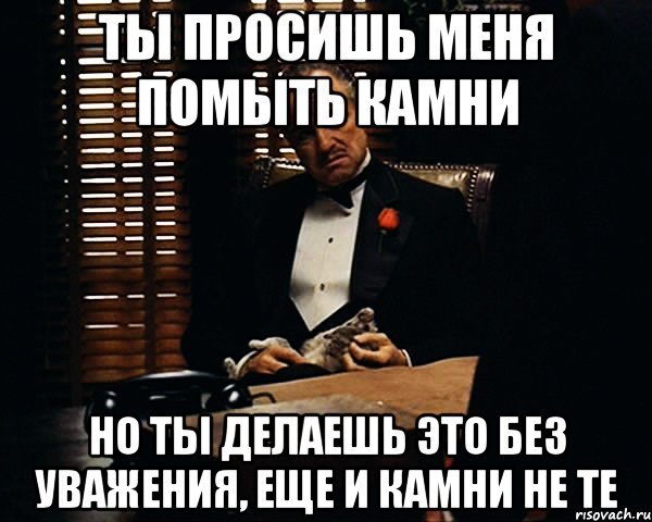 ты просишь меня помыть камни но ты делаешь это без уважения, еще и камни не те, Мем Дон Вито Корлеоне