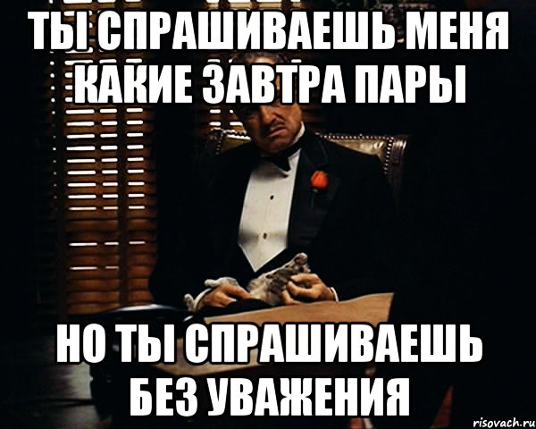 ты спрашиваешь меня какие завтра пары но ты спрашиваешь без уважения, Мем Дон Вито Корлеоне