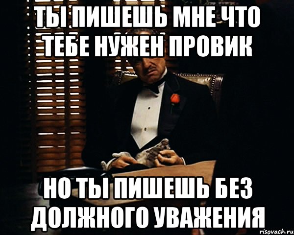 ты пишешь мне что тебе нужен провик но ты пишешь без должного уважения, Мем Дон Вито Корлеоне