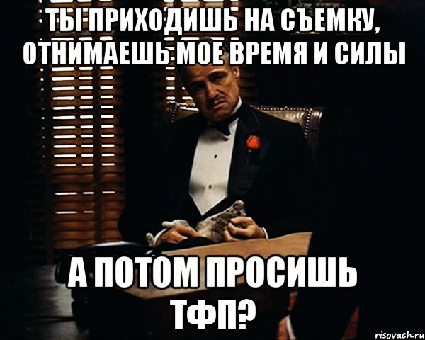 ты приходишь на съемку, отнимаешь мое время и силы а потом просишь тфп?, Мем Дон Вито Корлеоне